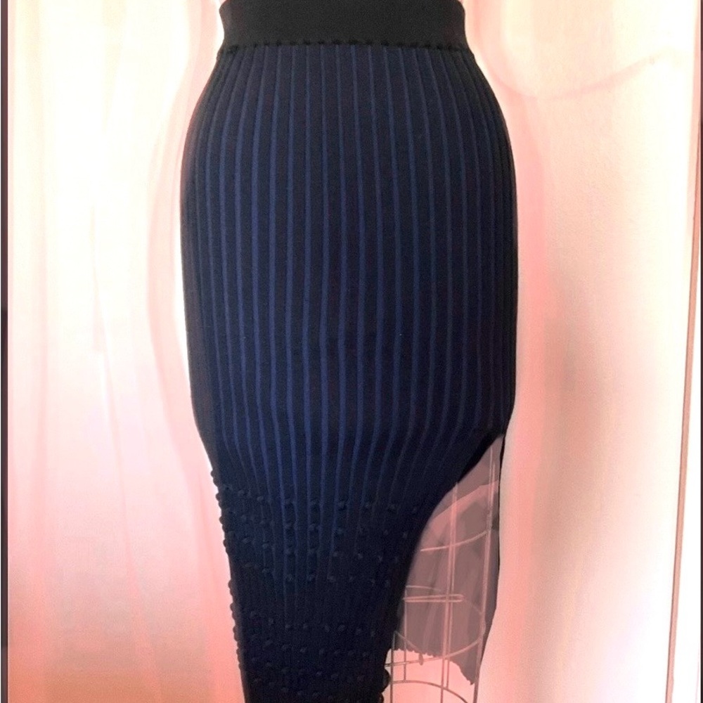 Opening Ceremony Midi Pencil Skirt with Ribbed Texture and High side Slit